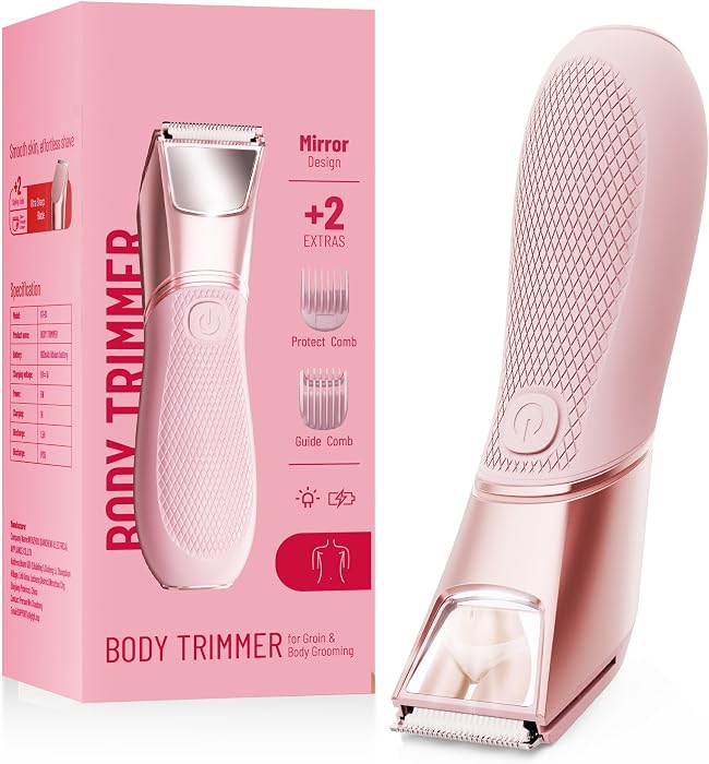 Rechargeable Bikini Trimmer for Women: Electric Shaver with 90-Min Run | Body Groomer - LED Mirror & Travel Lock - Pubic Hair Razor with Cer