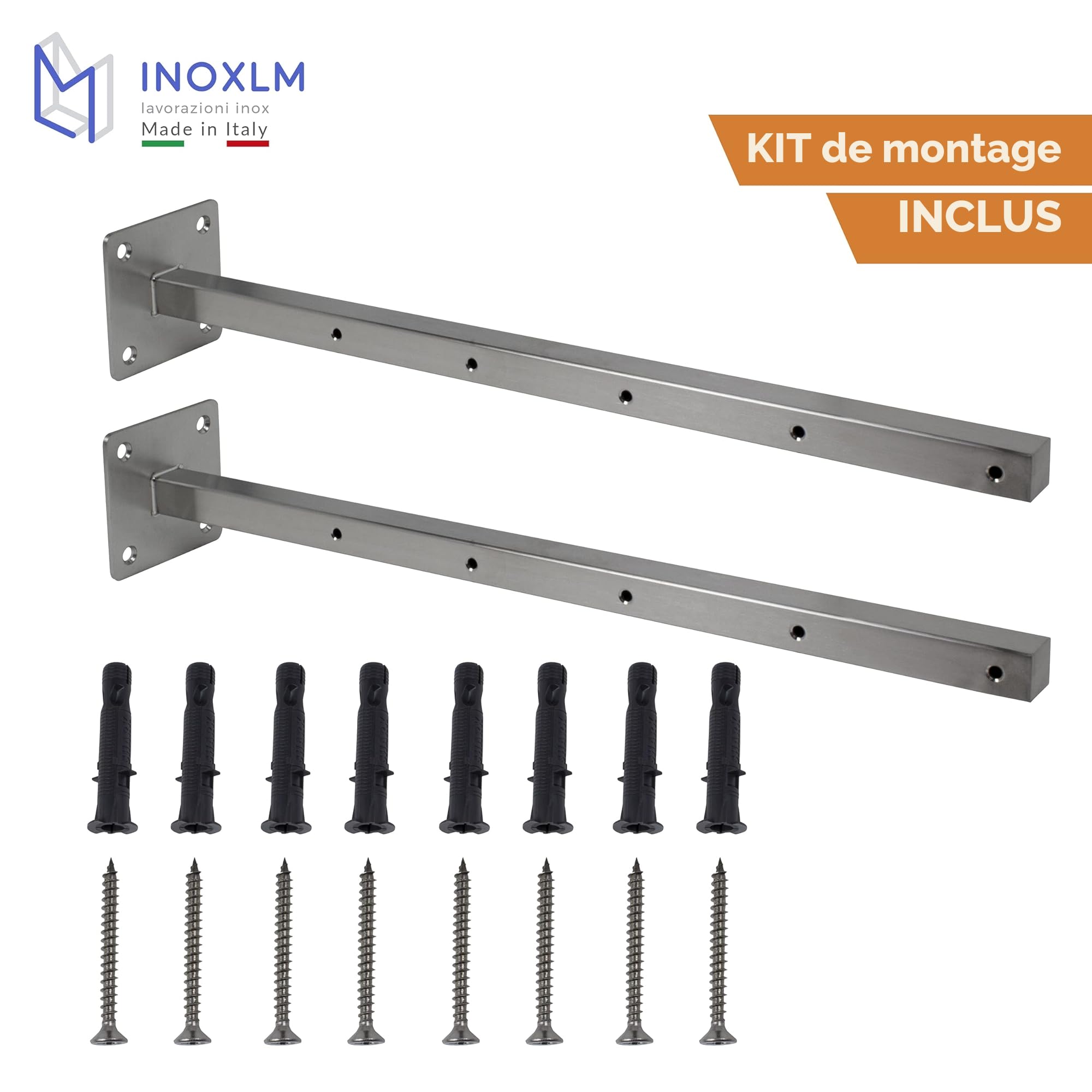 INOXLM Bras d’Étendoir Mural en Acier INOX AISI 304 57cm, Support Séchoir, Étendoir Mural INOX Résistant aux Intempéries - Kit de Fixation Inclus