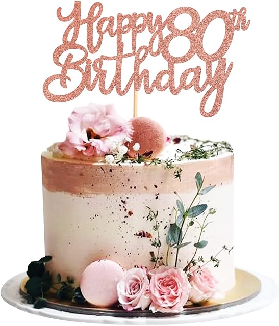 Blumomon 3 Pack Rose Gold Happy 80th Birthday Cake Topper Glitter Happy 80 Cupcake Topper Cheers to 80 Fabulous Cake Decoration for 80th Birthday Party Decoration Supplies
