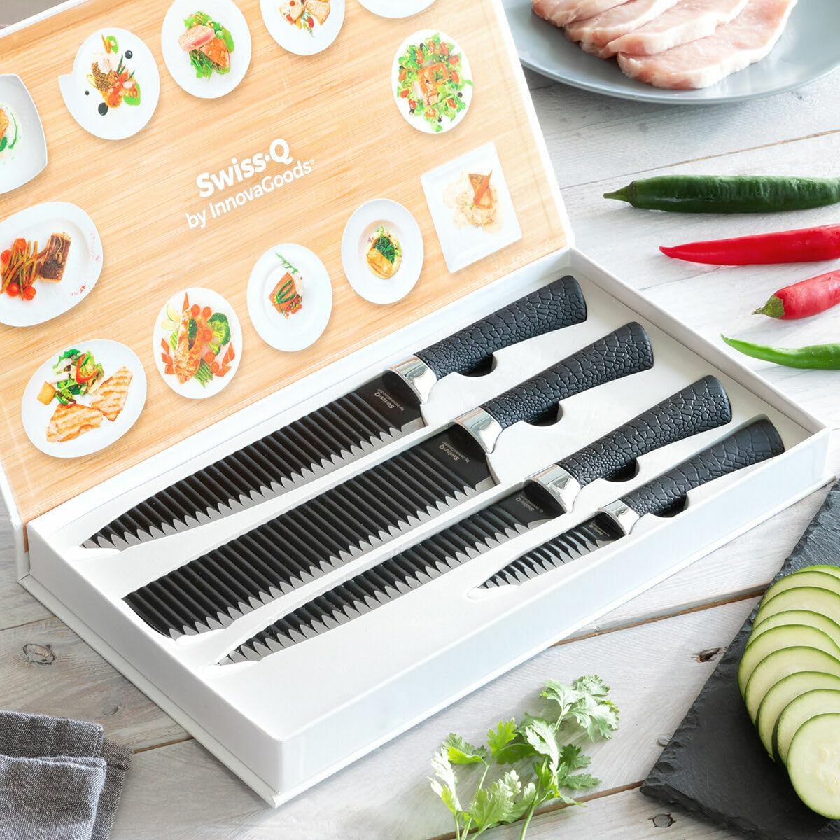InnovaGoods Namiutsu Black Shark Swiss·Q Knife Set (4 Pieces)