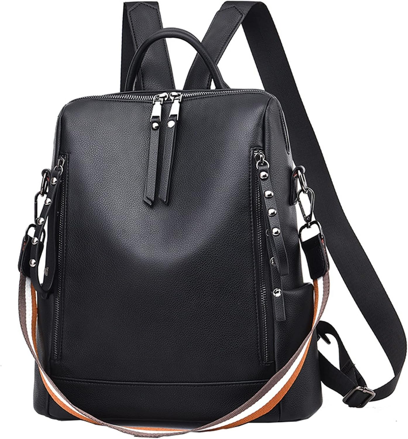 Generico Zaino da Donna Borsa a Tracolla Zaino Casual Zaino Zaino di Grande Capacità Zaino alla Moda Zaino Casual Resistente PU Zaino Nero per Uomo Adatto per Viaggi, Lavoro, Sport, Nero, Uno