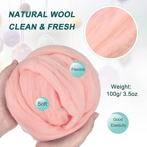 Miniatura 2 de uxcell Lana de fieltro con aguja, hilo de lana de fibra natural de 3.5 onzas para fieltro húmedo, manualidades, materiales de bricolaje (blanco y