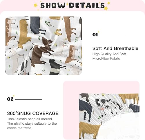 Miniatura 5 de Sábanas de cuna para niños, toros, vacas, para cuna, para cuna, colchón neutro para cuna, colchón de cuna, suave y transpirable, 52 x 28 x 9