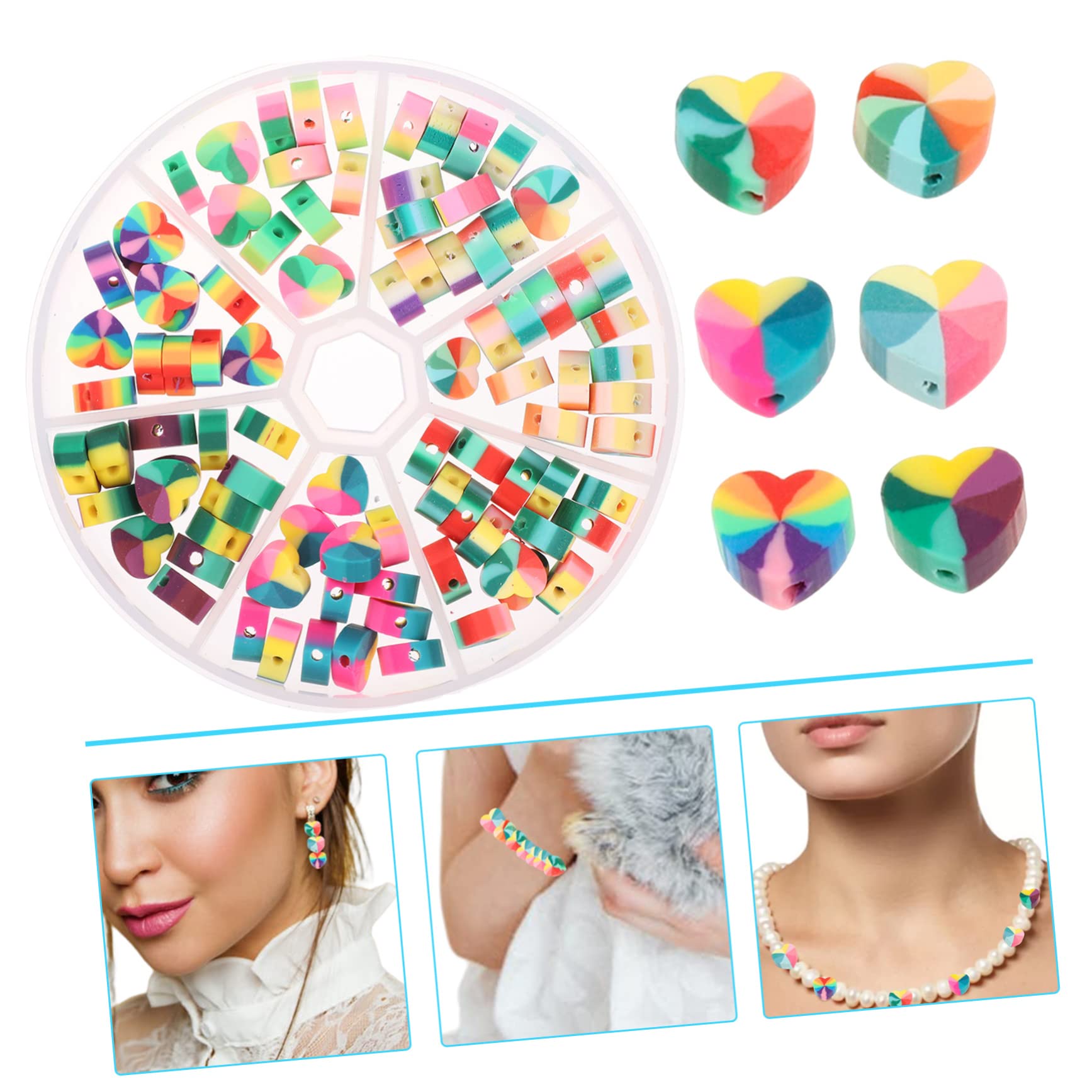 OSALADI 3 Boxen Regenbogen Liebesperlen Spacer Schmuck Herz Groß Für Schlüssel Schnell Diy-perlen Abstandsperlen Zum Basteln Polymer-ton