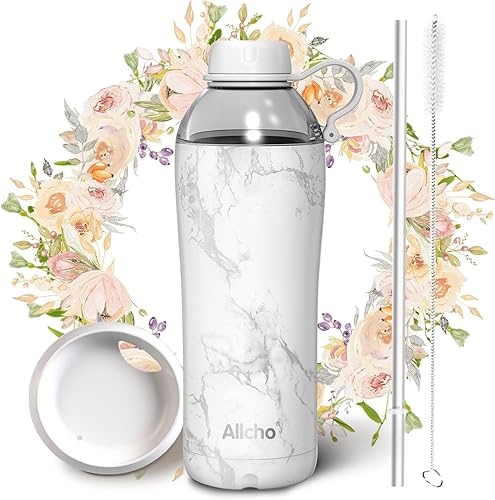 Miniatura 21 de Botella de agua aislada para mujeres, botellas de agua de acero inoxidable de 18 oz, de doble pared, 2 tapas (para beber y taza) - Hidrata y Púrpura