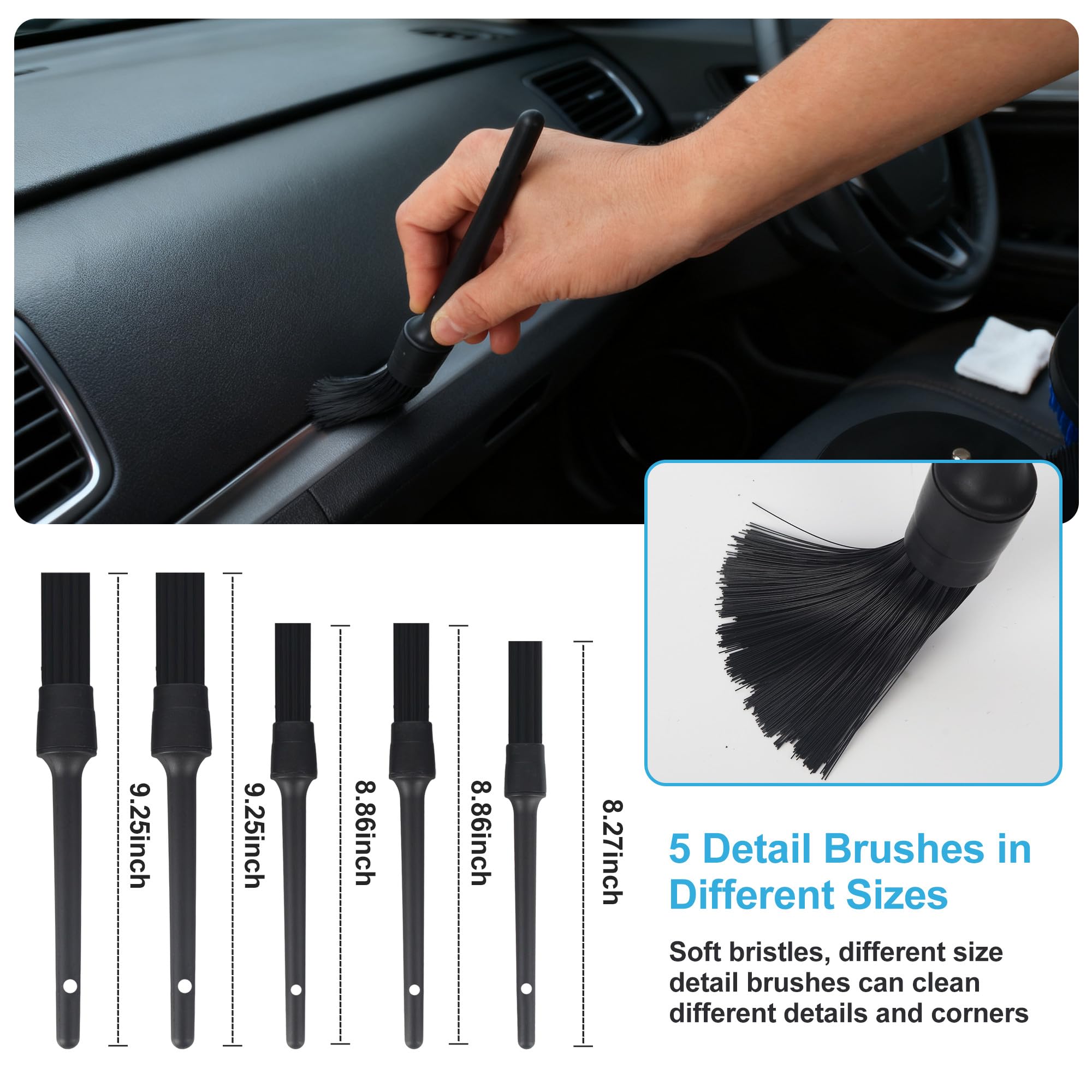 31 pezzi Kit Pulizia Auto, Kit Pulizia Auto Interni, include spazzola, spugna lucidante, custodia per il trasporto, adatto per prese d'aria, cruscotto, motore, ruote e superfici domestiche
