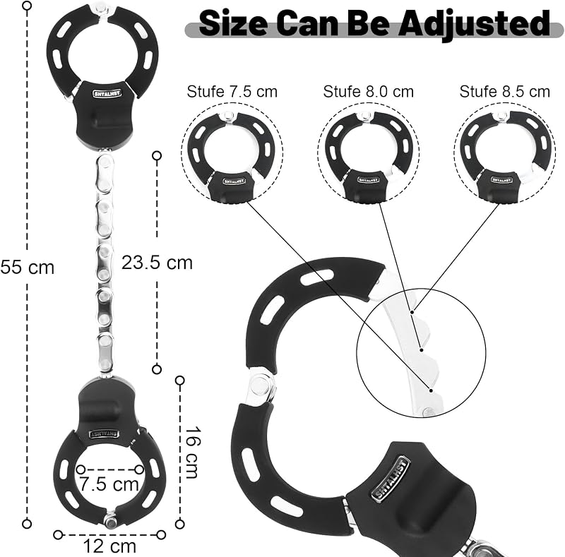 SHTALHST Bilincs Zár Elektromos Rollerhez - Acél Láncos Biztonsági Lakat Xiaomi, Ninebot, NIU Rollerekhez 3L Táskával, 56 cm, Fekete