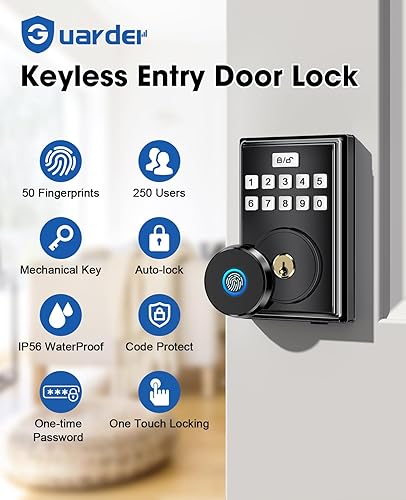Miniatura 3 de Cerradura de cerrojo de huellas dactilares, cerradura de puerta de entrada sin llave Guarder con códigohuella dactilarllave, bloqueo de cerrojo de