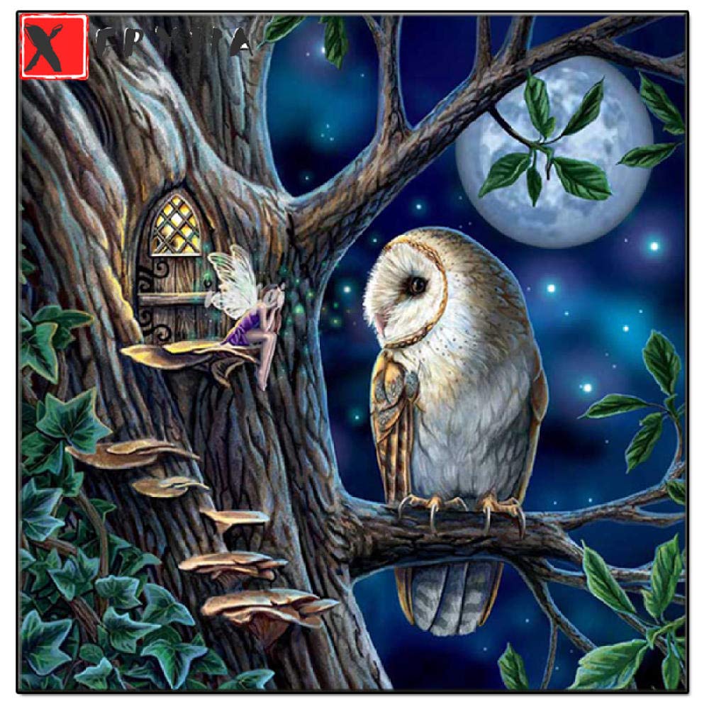 Broderie diamant 5D elfe et grand arbre aux strass premium facettés