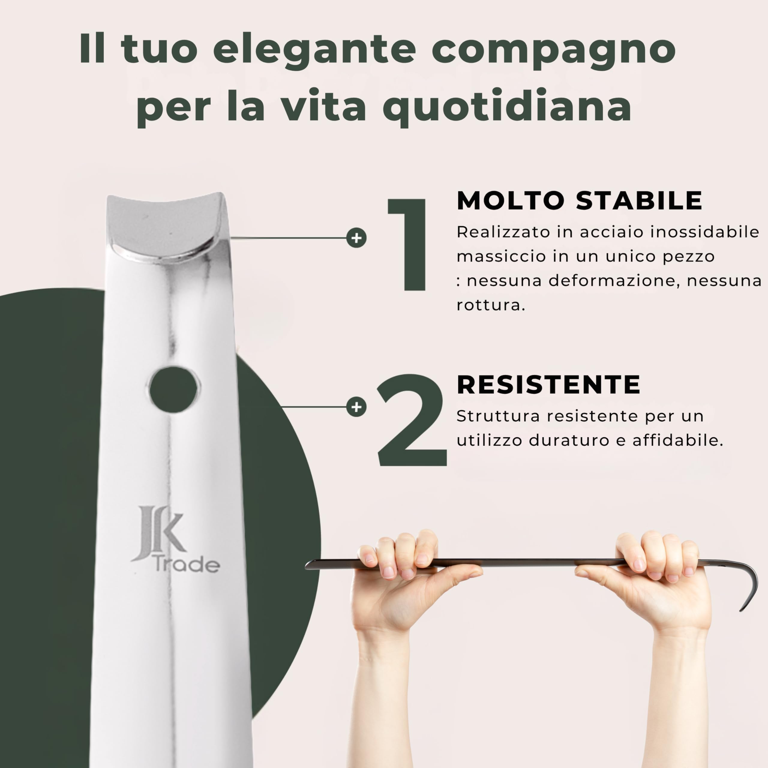 JK Trade® L'originale | 52 cm stabile in acciaio inox | Calzascarpe lungo in acciaio inox | rapido e delicato sulla schiena | lunghezza e larghezza ideali | Shoe Horn | Business Silver