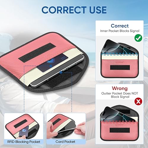 Vista 95 de TICONN Faraday - 2 bolsas para llavero, protector de jaula Faraday de 3.5 x 5.0 pulgadas, bloqueo de señal RFID para automóvil, bolsa antirrobo Negro