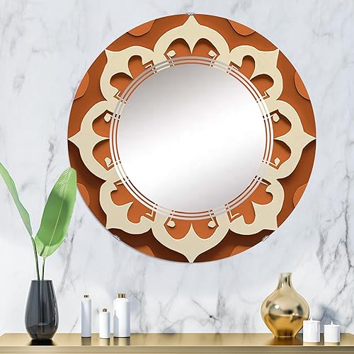 Miniatura 2 de DesignQ Moroccoan Tiles in Earth Tones I- Vanity Mirror, Bathroom Mirrors, Wall Mirrors for Living Room, Bedroom - Round Mirror - Large 24'x24',