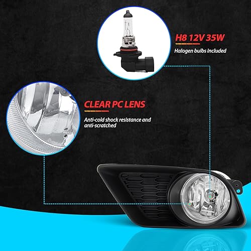 Miniatura 4 de Conjunto de luces antiniebla para Dodge Charger 2011 2012 2013 2014 Kit de lámparas de repuesto con bombillas halógenas H8 12V 35W lente transparente