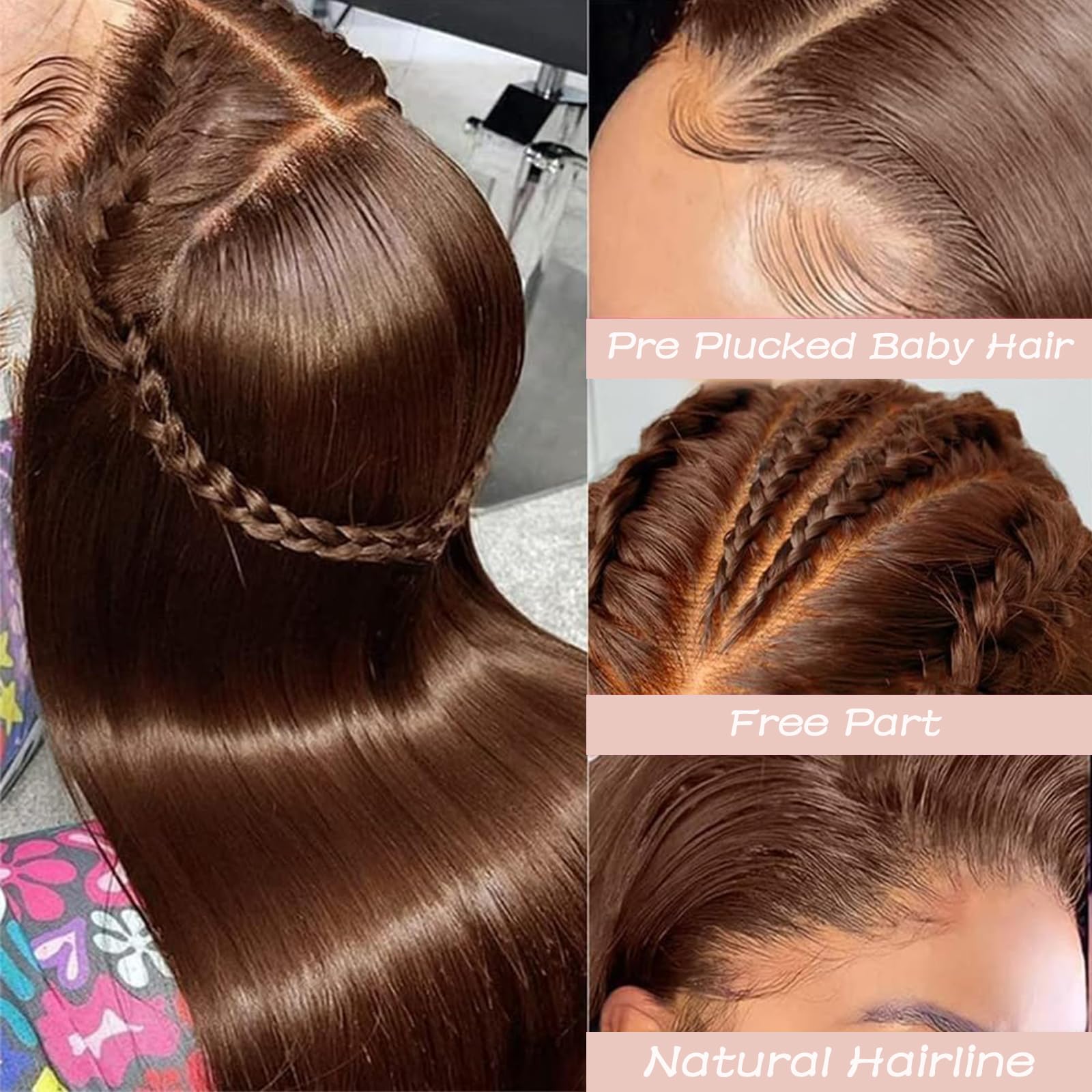 Chocolate Brown Human Hair Wig for Woman 4x4 Swiss Transparent Lace Front Wigs 200 Density Straight Lace Frontal Glueless Wig 28 Inch #4 - Image 3