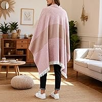 Vista 94 de Poncho chal para mujer, suéteres suaves y cálidos para mujer, parte delantera abierta, poncho de viaje para otoño, invierno y primavera