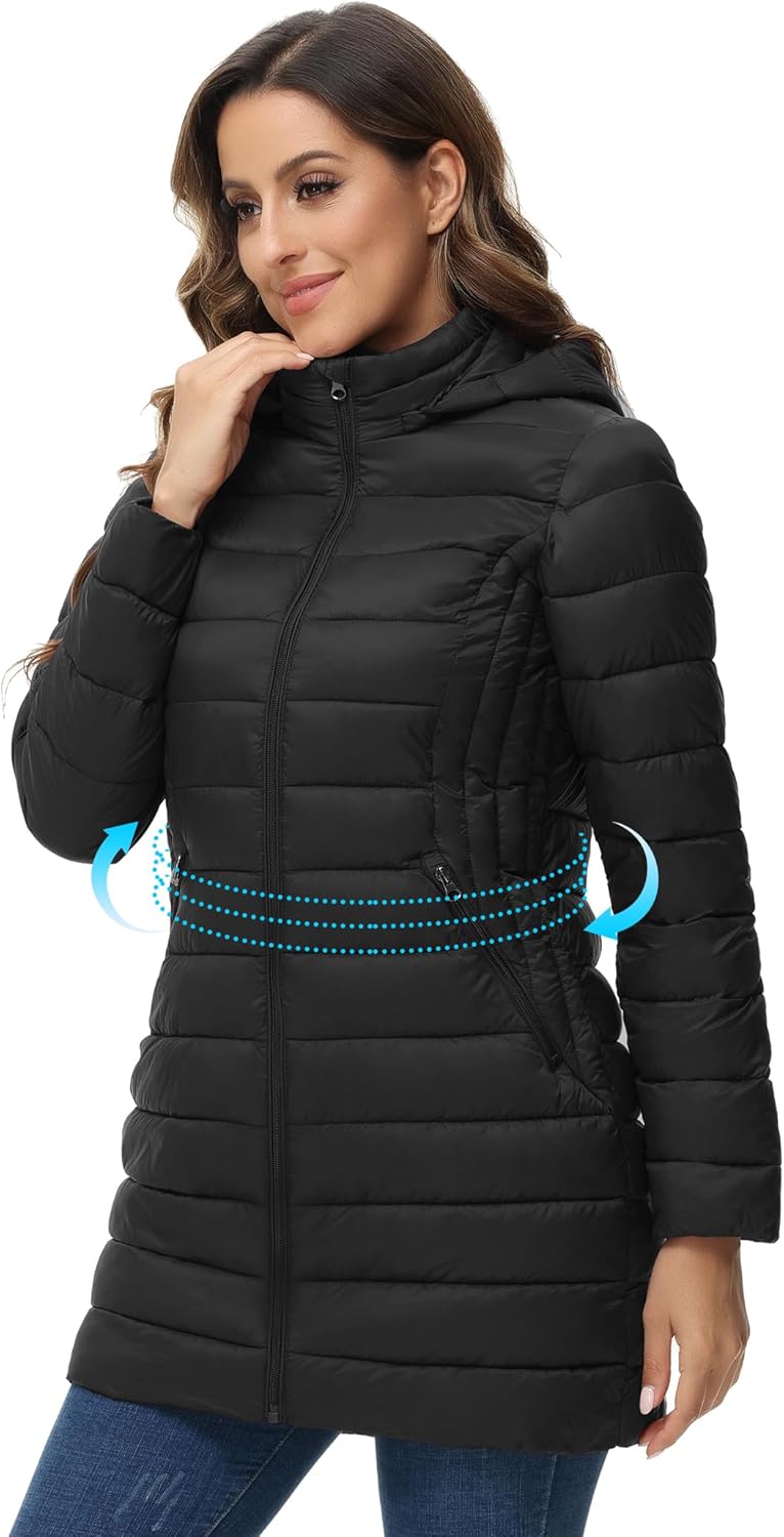 ROYAL MATRIX Women's Packable Puffer Jacket Lightweight Puffer Coat with Hood Long Winter Warm Travel Puffer Jackets - Image 2