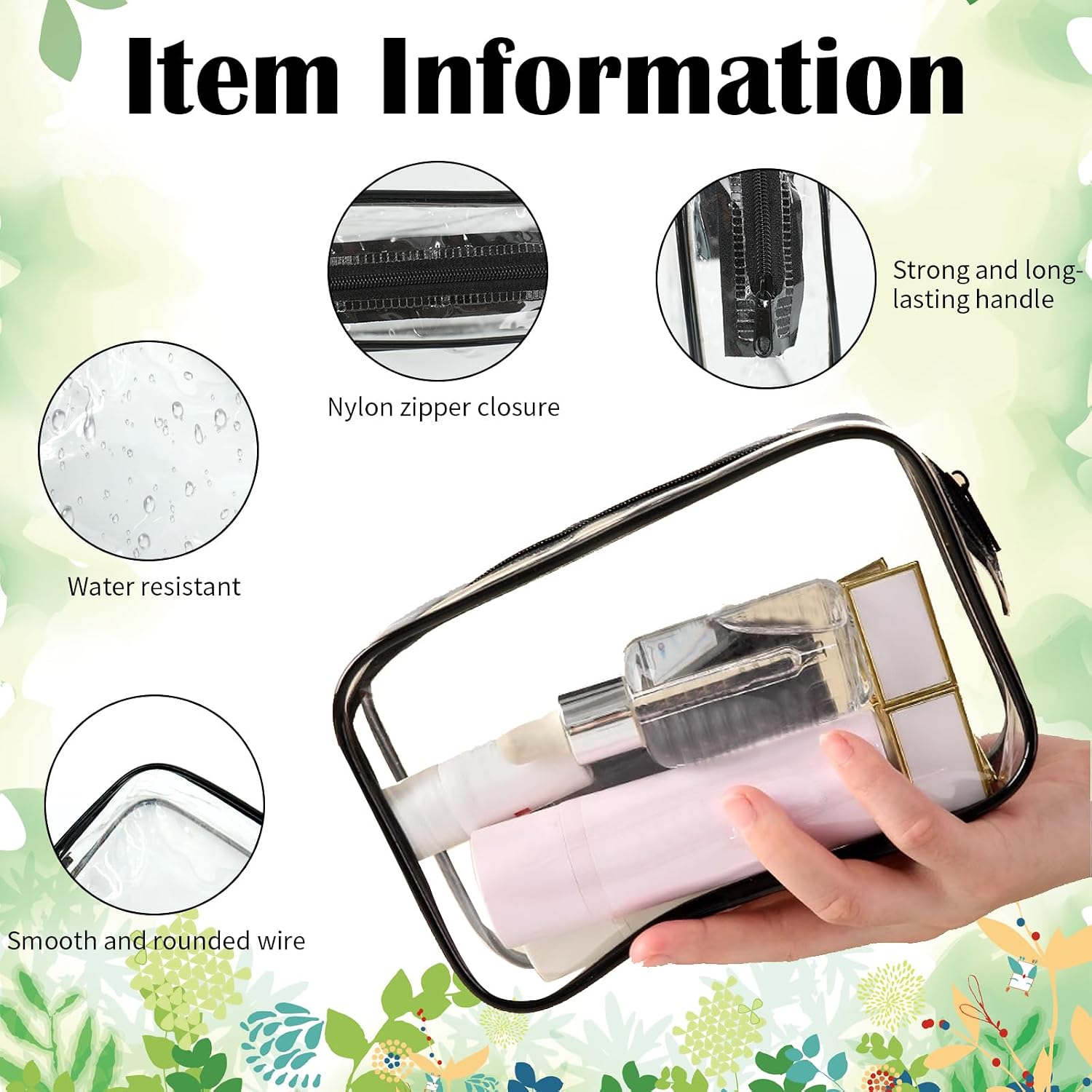 48 Pcs Clear Makeup Bags Bulk Travel Toiletry Bag with Zipper Plastic Cosmetic Pouches Waterproof Portable Organizer Cases for Men and Women Vacation Bathroom Travel