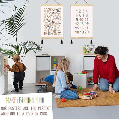 Miniatura 2 de Póster de números Abc para niños pequeños, ganchos magnéticos para pósteres, lienzo enmarcado de madera, 2 juegos de 16 x 24 pulgadas, alfabeto para