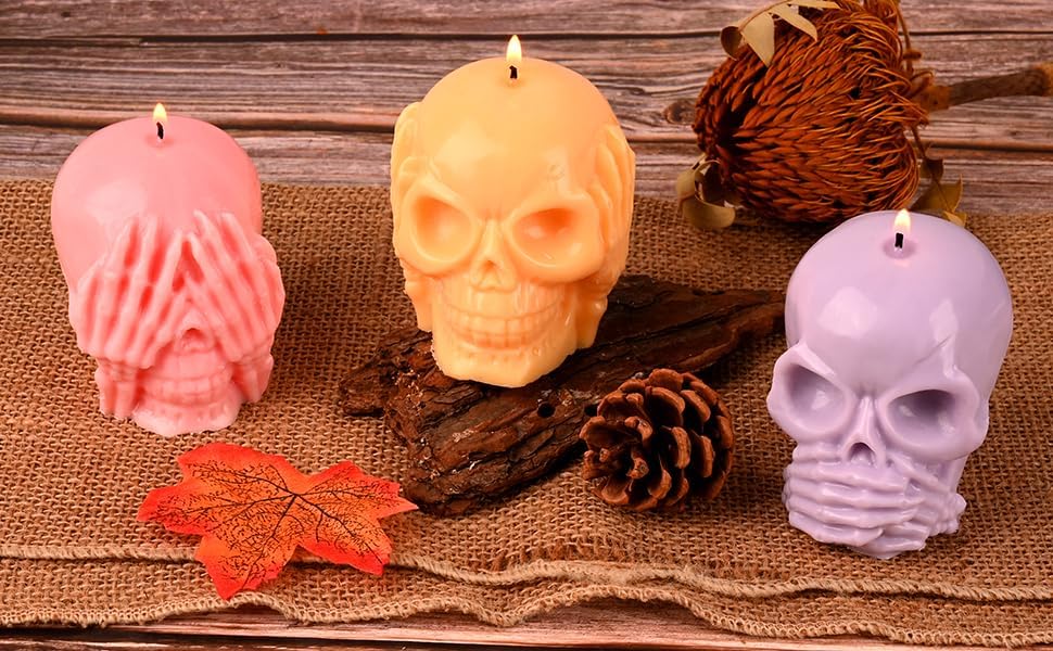 Miniatura 8 de Sakolla Moldes de silicona para jabón  Hear-no, Speak-no, See-no 3 moldes de calavera, moldes de silicona grandes para jabón casero de Halloween