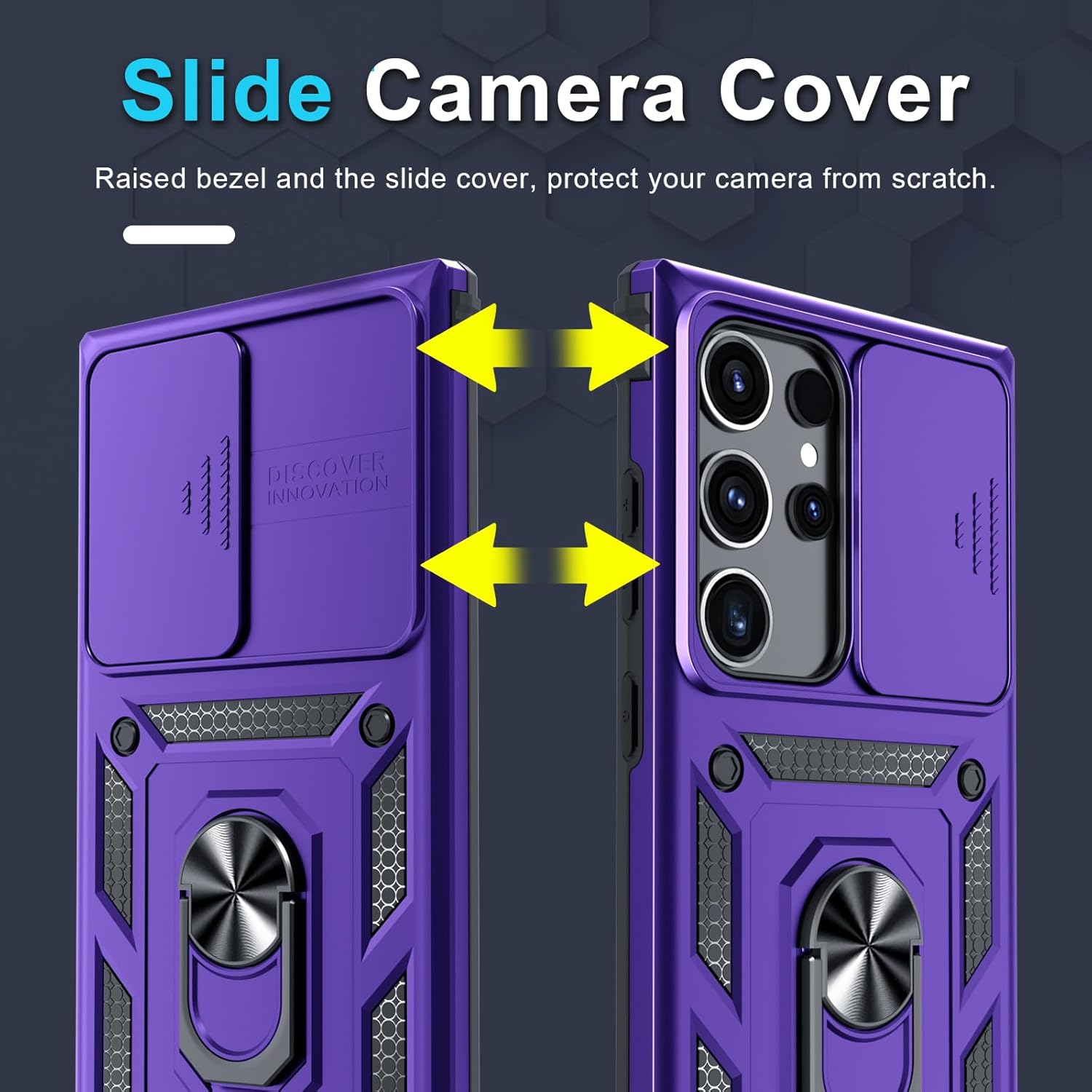 Janmitta Compatible with Samsung Galaxy S25 Ultra Case Built in Slide Camera Lens Cover+Screen Protector+Finger Ring Holder Kickstand,Heavy Duty Shockproof Full Body Phone Cover,2025 Purple - Image 3