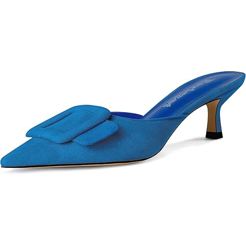 Fericzot Mule Slippers for Women,Slingback Buckle Pumps Pointed Toe Kitten Heels Shoes Slides Backless Dress Sandals