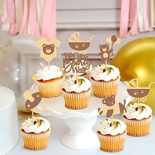 Miniatura 10 de Ercadio Paquete de 24 adornos para cupcakes Bear Oh Baby Bear Oh Baby para cupcakes de oso rosa para decoración de pasteles con temática de oso para