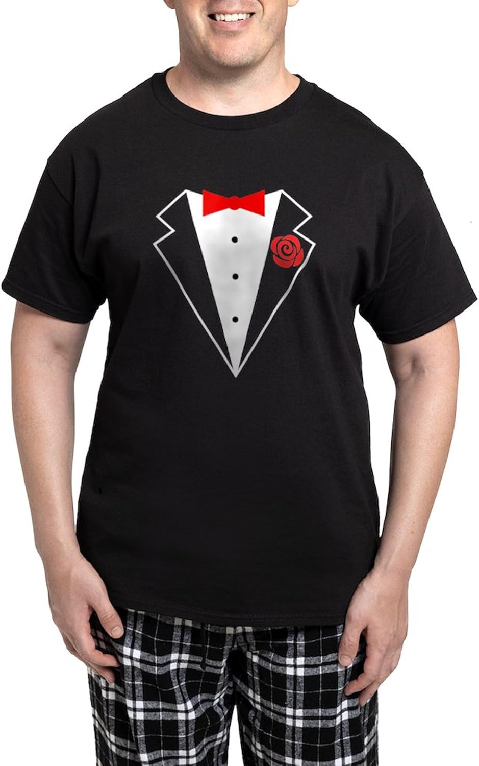 CafePress Funny Tuxedo [red bow] Men's Dark Pajamas Novelty Men's Pajama Set, Comfortable PJ Sleepwear