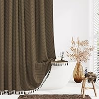 Vista 29 de Dynamene - Cortina de ducha, tela bohemia con rayas con chebrón en relieve, cortina para decoración de baño, hotel y spa, juego de cortina con Azul