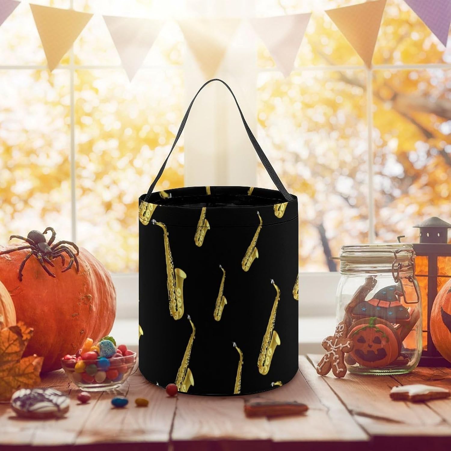 Saxophone Halloween Treat Bag Reusable Candy Basket Tote Goody Bags Gift Party