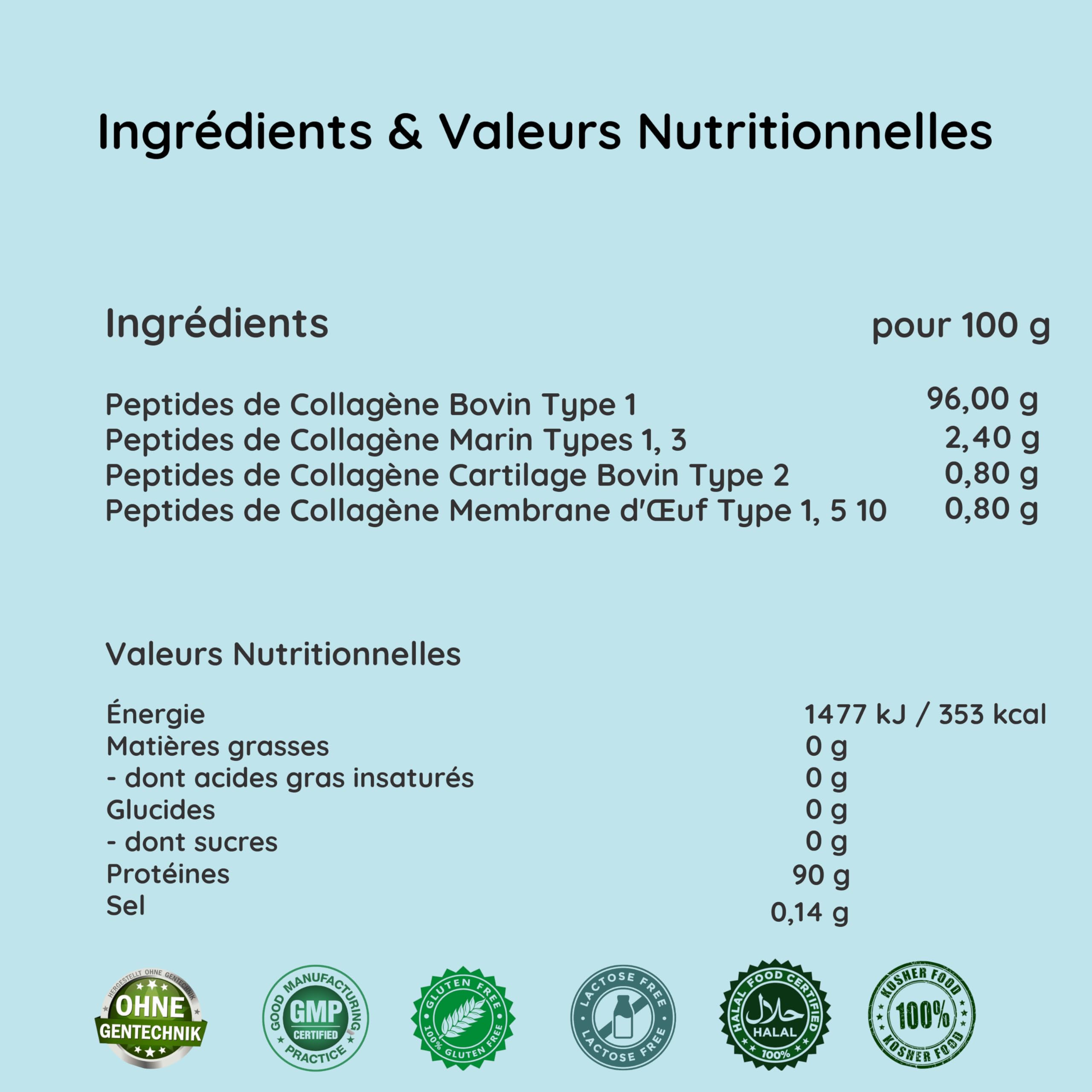 Poudre de collagène 500 g - peptides de collagène de type 1 2 3 5 10 - complexe de collagène premium insipide - protéine hydrolysée super soluble