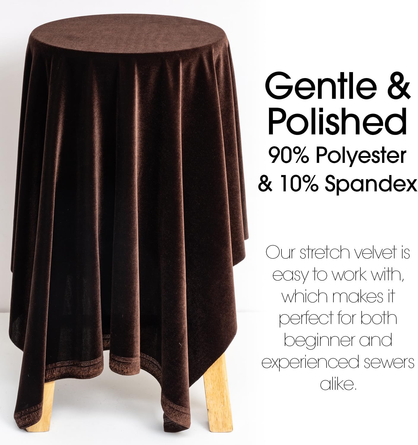 Pico Textiles 1 Yard - Brown Stretch Velvet Fabric - Sold by The Yard - Variety of Colors - Ideal for Sewing Apparel, Dresses, Skirts, Costume and Craft