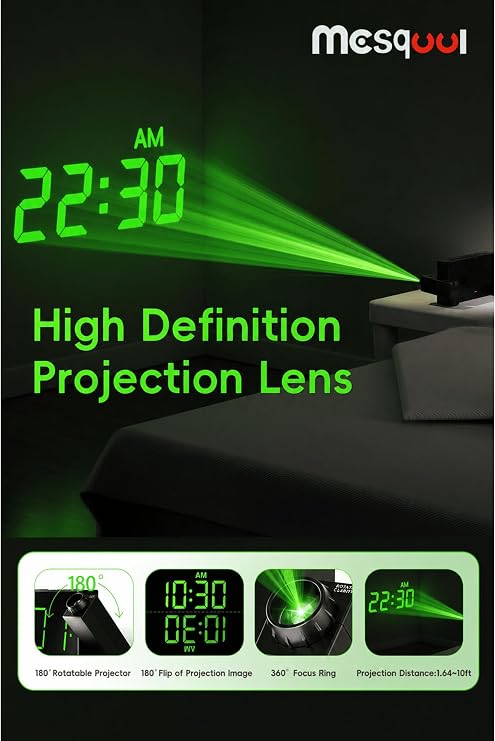Mesqool Digital Projection Alarm Clock with Dual Alarms, 5 Levels Dimmer