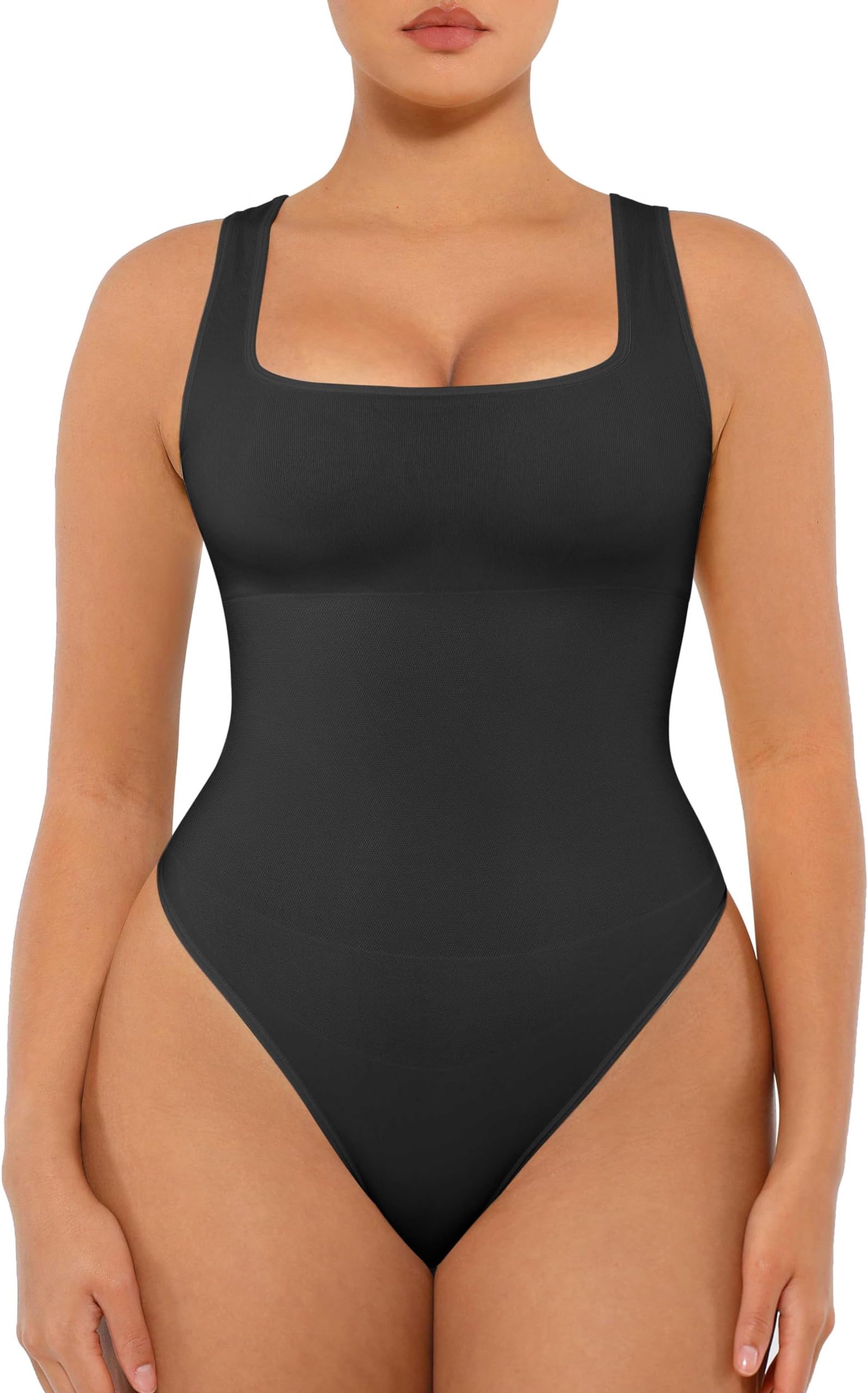 Bodysuits for Women Seamless Square Neck Tummy Control Compression Thong Shapewear Bodysuit Tank Tops Bodysuit