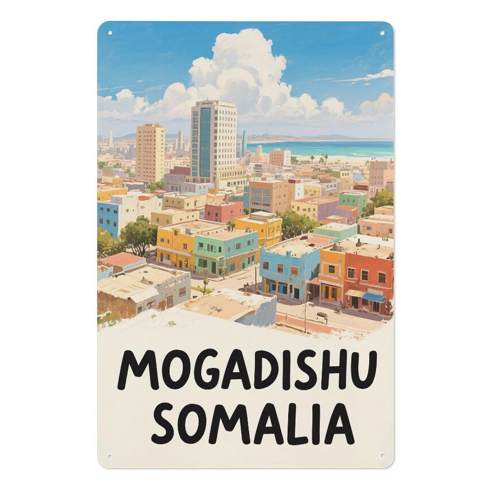 Mogadishu Somalia Retro Design Tin Paintings Vintage Tin Sign 08x12inch(20x30cm) Wall Art for Home Office Bedroom Living Room Cafes Wall Decor