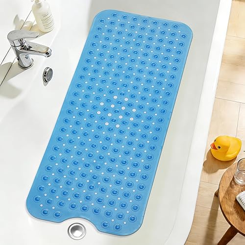 Miniatura 25 de Tapete extralargo para bañera antideslizante, azul marino claro suave para bañera de 40 x 16 pulgadas tamaño completo, tapetes largos para piso de