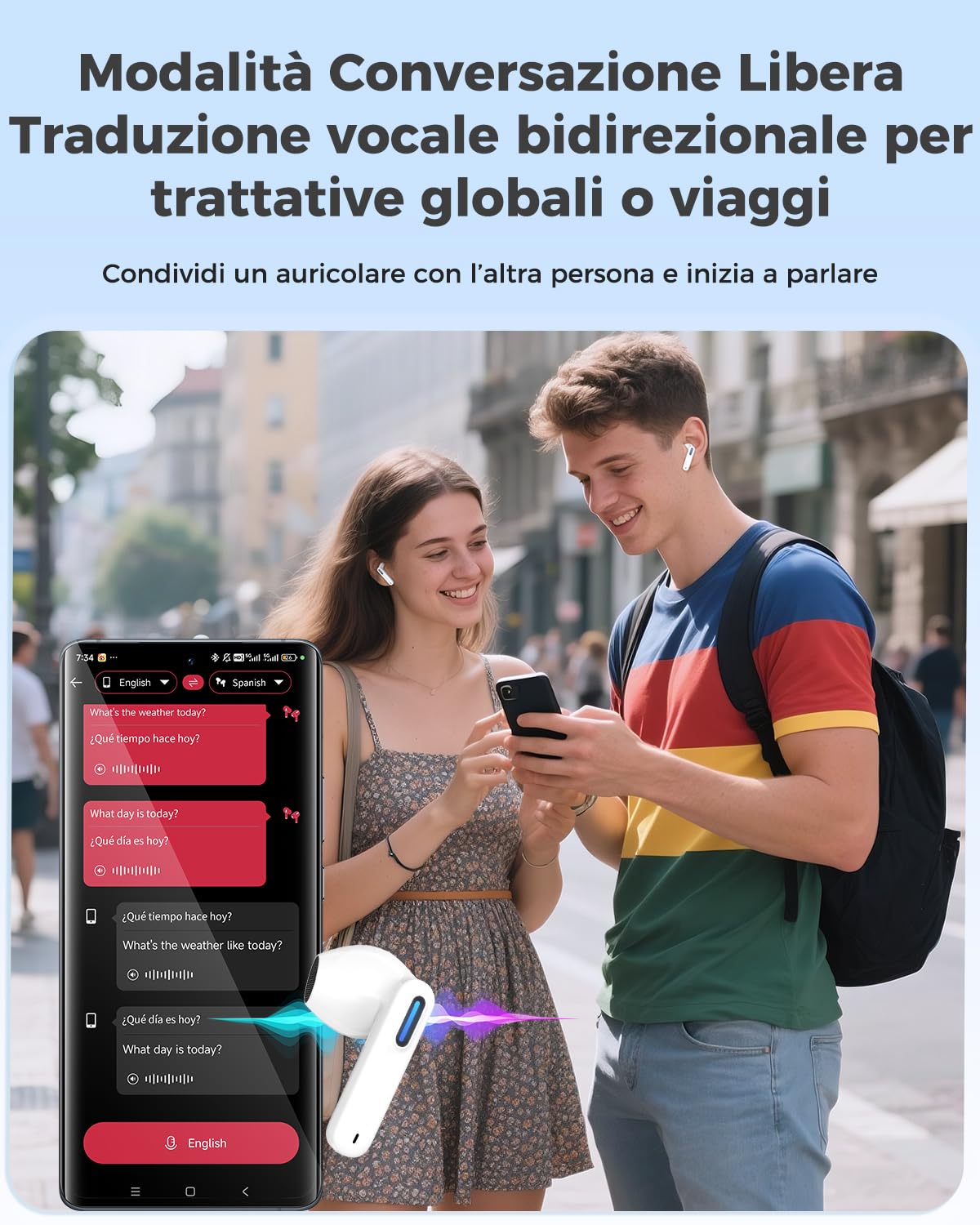 NE49 Cuffie Traduzione Simultanea IA, 150+ Lingue & 6 Modalità Auricolari Traduttore, Cuffie Bluetooth 6.0, Autonomia 40h, Bassa Latenza, Chat IA, Musica, Chiamate, Trascrizione per Viaggi e Business