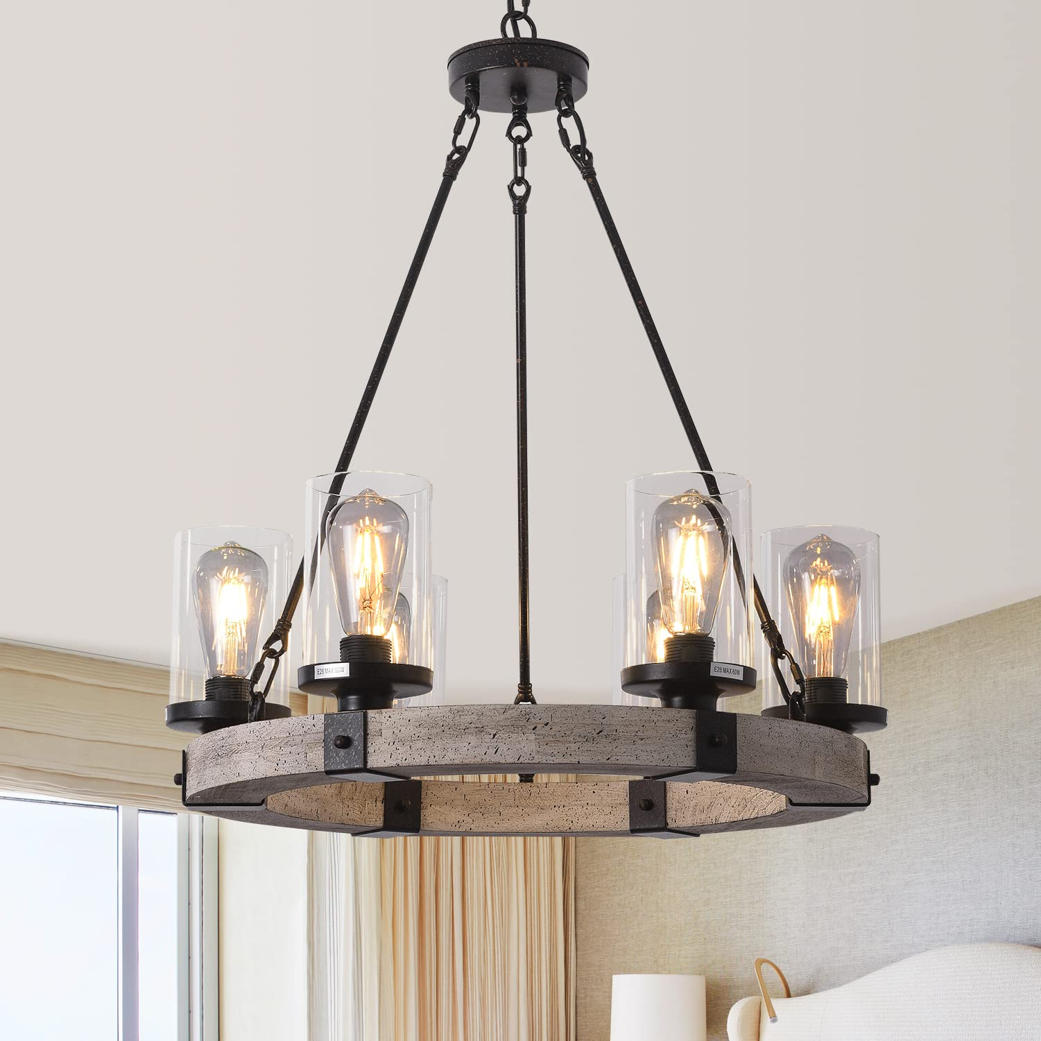 Modern Farmhouse 6-Light Flush Mount Ceiling Light with Clear Glass Shade for Hallway, Entryway, Passway, Dining Room, Bedroom, Garage, Kitchen Island, Balcony Living Room (White)