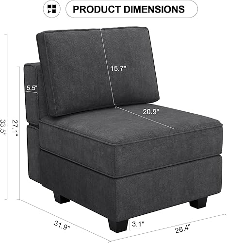 Miniatura 2 de Belffin Tela de Terry Sofá seccional modular Módulo de asiento medio Sofá Side Configuración libre seccional Parte media Gris oscuro