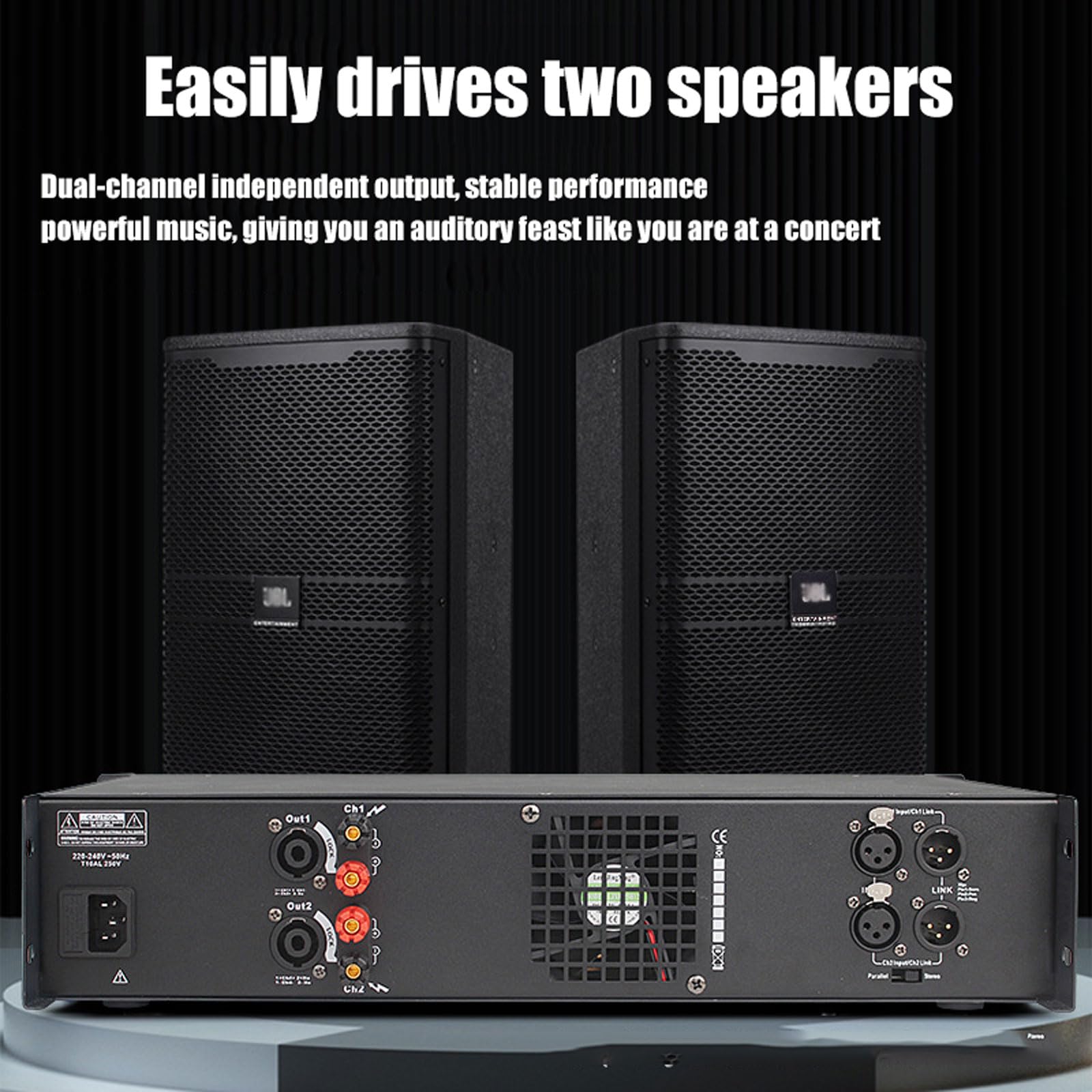 Amplificatore di Potenza Professionale da 1000 W X 2, Amplificatore Audio Domestico con Luci a Spettro Colorato, Uscita Indipendente a Doppio Canale, 2 Ventole di Raffreddamento