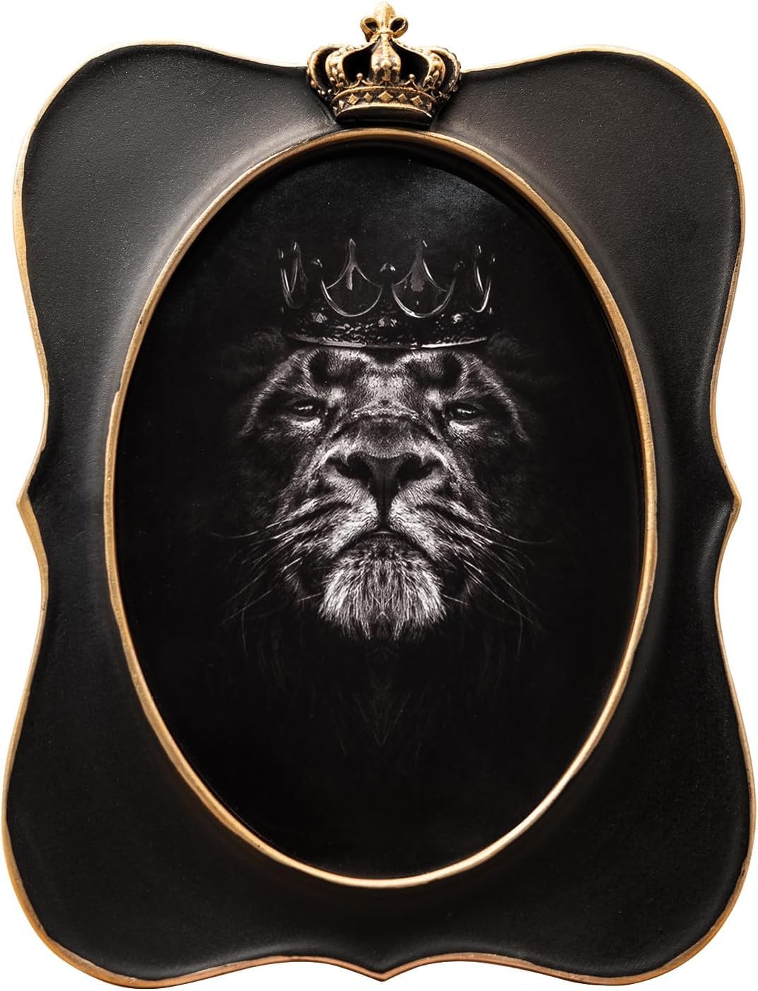 Black 5X7 Vintage Oval Picture Frame, Antique Ornate Crown Frame With Glass Front, Distressed Retro Design For Tabletop & Wall Hanging, Home Decor Gift Photo Gallery Art