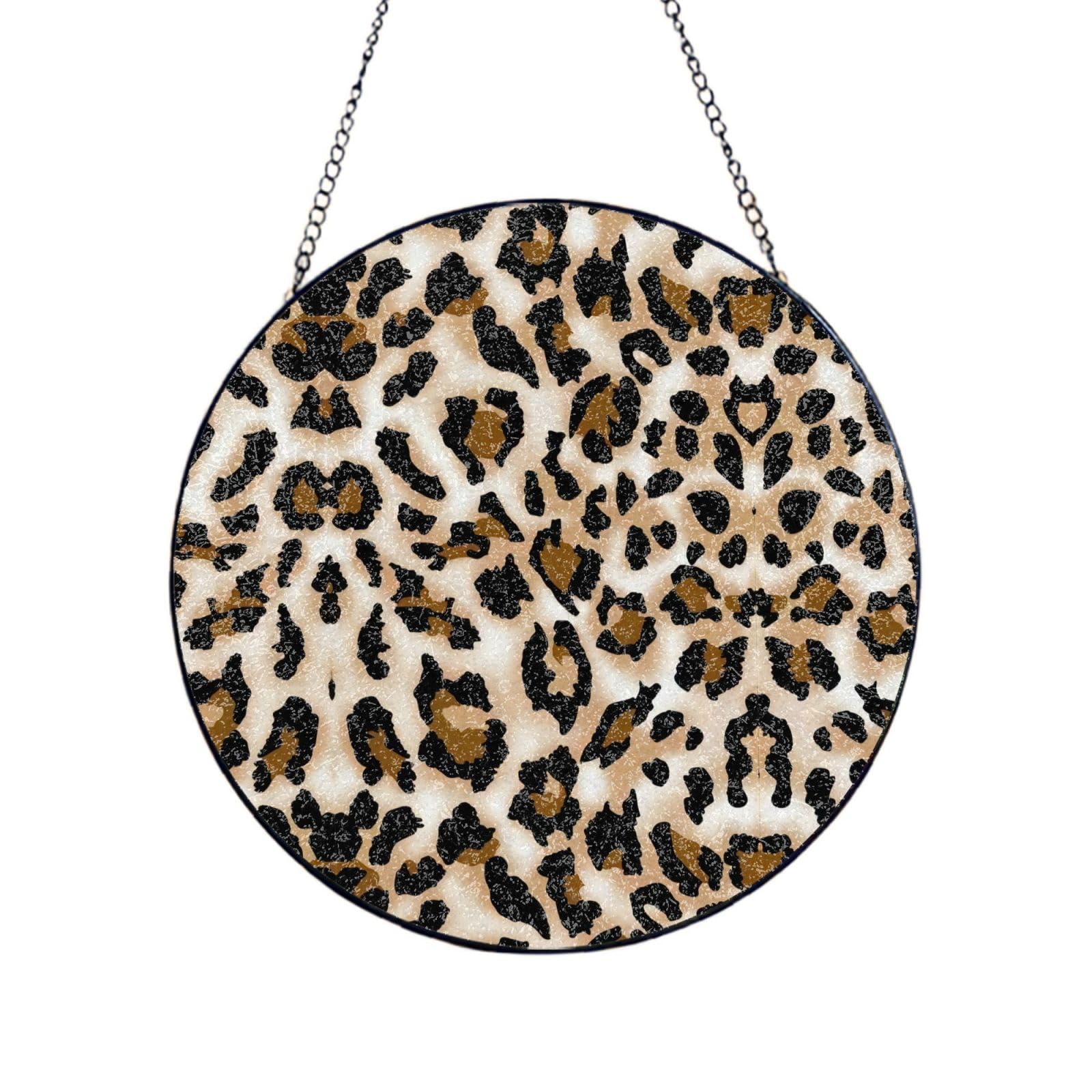 Phayah Leopard Print Stained Glass Window Hanging Suncatcher For Door Terrace Garden Home Decor Sun Catcher Birthday Gifts For Lovers Dad Mom 12in（30cm）