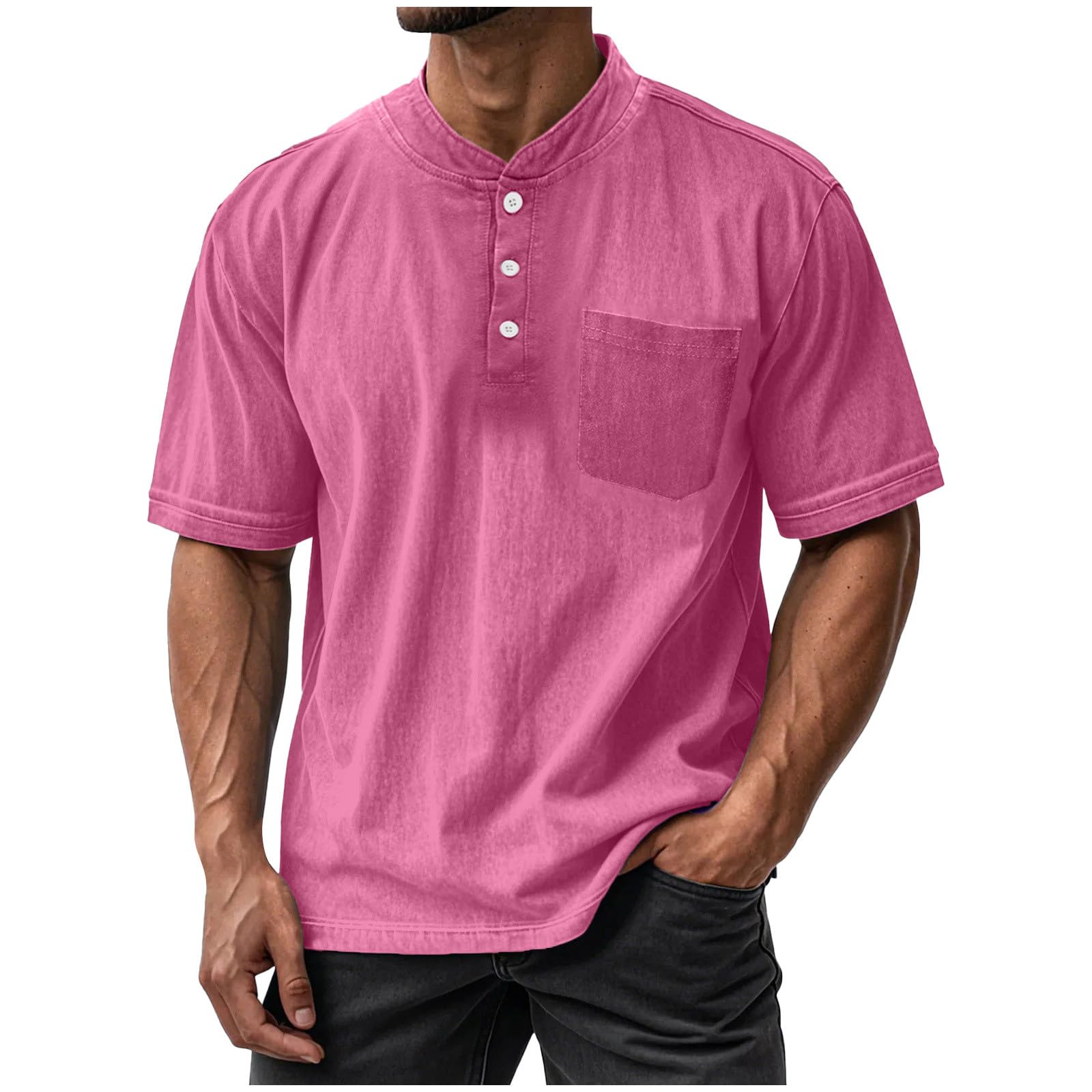 Henley Shirt Herren Kurzarm Baumwolle Henley T-Shirts Basic Sommer Tee Shirts Vintage Tshirts Loose Fit Sport Tshirt Lässige Sportshirt Klassische Poloshirt Casual Männer Oberteile Sommerhemd
