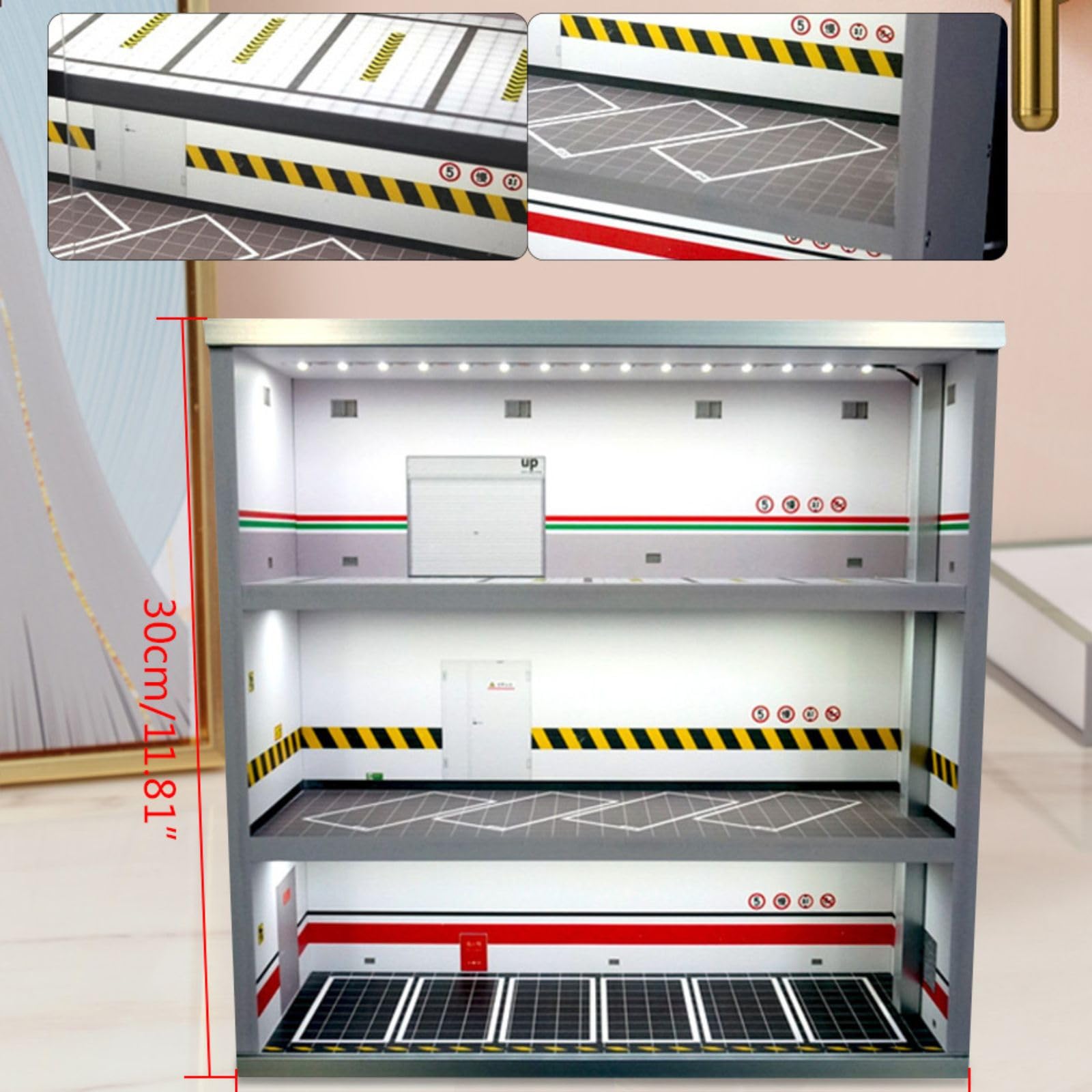 Model Car Display Case,Display Mini Garage Suitable for Model Cars,1?64 Model Car Parking Lot,Decorative Children's Gifts,Toy car Storage,LED Lighting Garage Car Collection 3 Layers,Toys,Display Stand