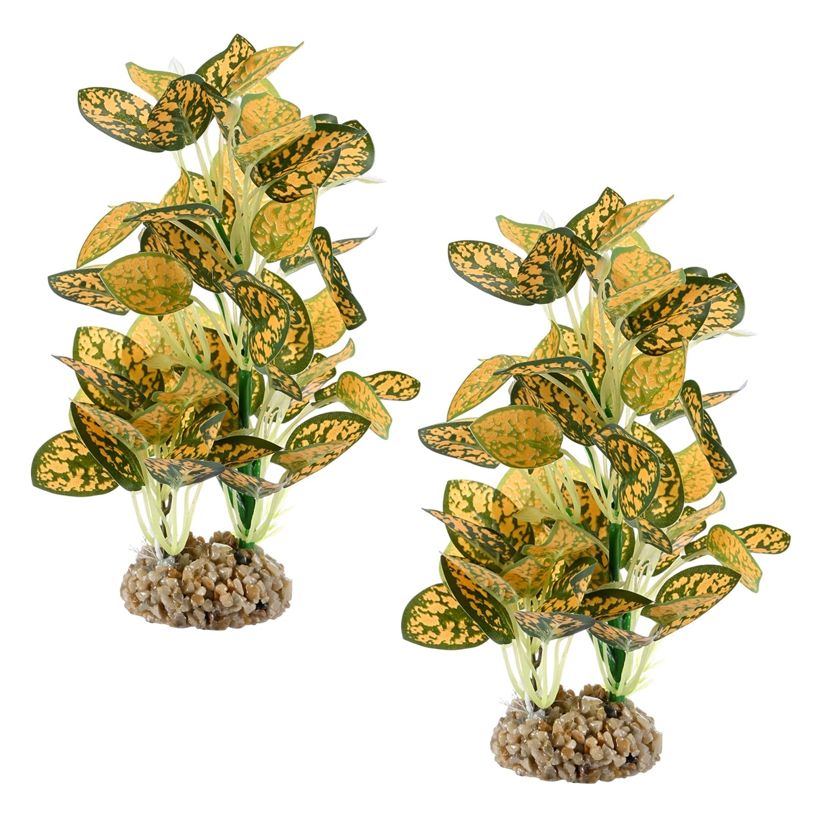 M METERXITY 2-Pack Aquarium Plant, Small Plastic Artificial Plant Water Grass Fish Hide Accessories for Aquarium Decoration/Fish Tank Decoration/Terrarium [Style 7, Yellow]