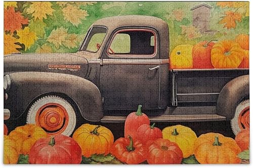 Pumpkin Fall Truck Jigsaw Puzzles 500 Pieces for Adults,Learning Educational Puzzles,Difficult and Challenge Families Toys with Mesh Storage Bag