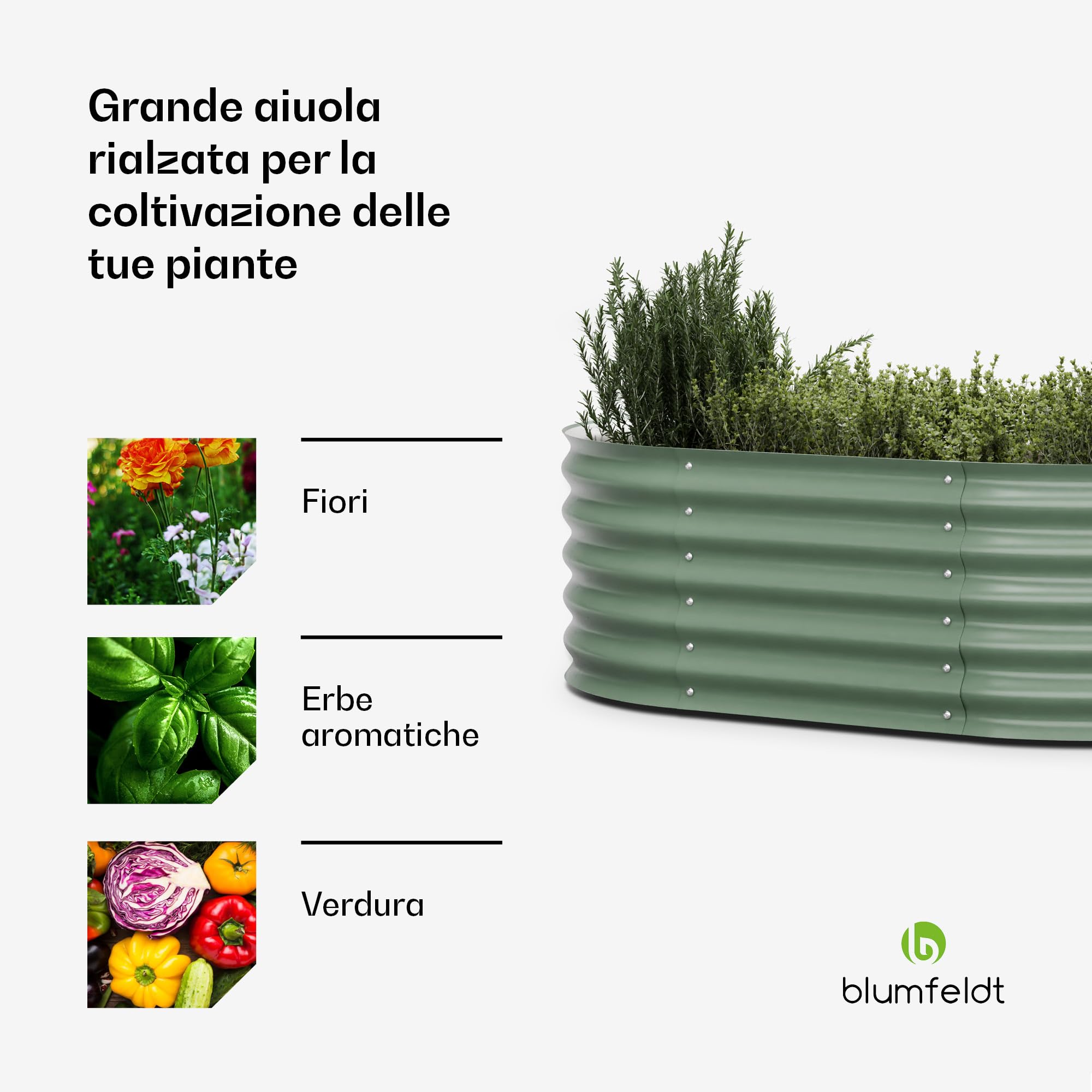blumfeldt High Grow Extended - Aiuola Rialzata Semicircolare, 300 L, in Acciaio Galvalume Antiruggine & Antigelo, 150x60x43 cm, Facile Montaggio, per Fiori, Erbe & Verdure