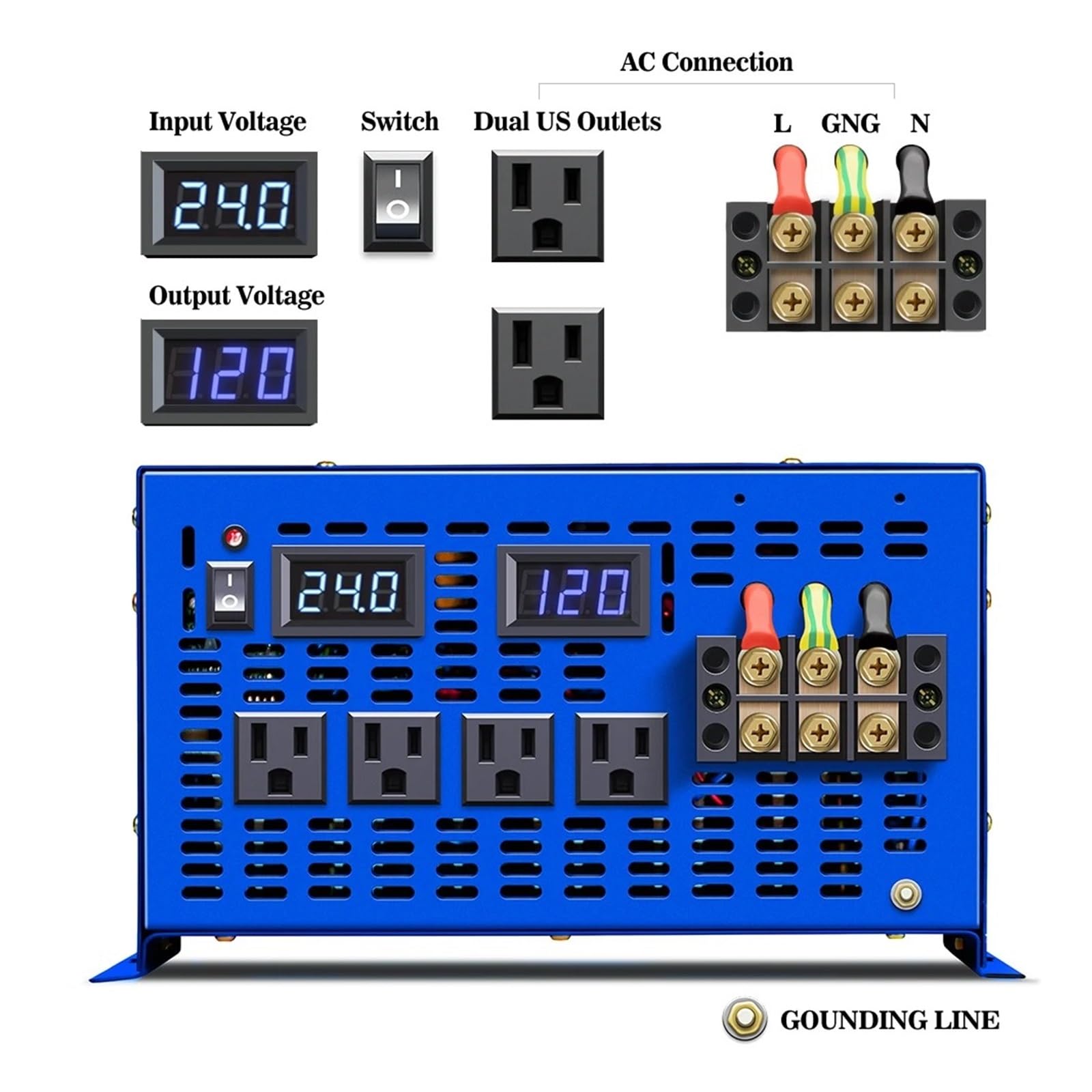 Convertidor Inversor de energía Solar Onda sinusoidal Pura 24 V a 220, 6000 W, convertidor Voltaje CC CA 12 V/36 V/48 V/72 V/96 V/110 120 V/230 V/240 Inversor(240V,France,12V)