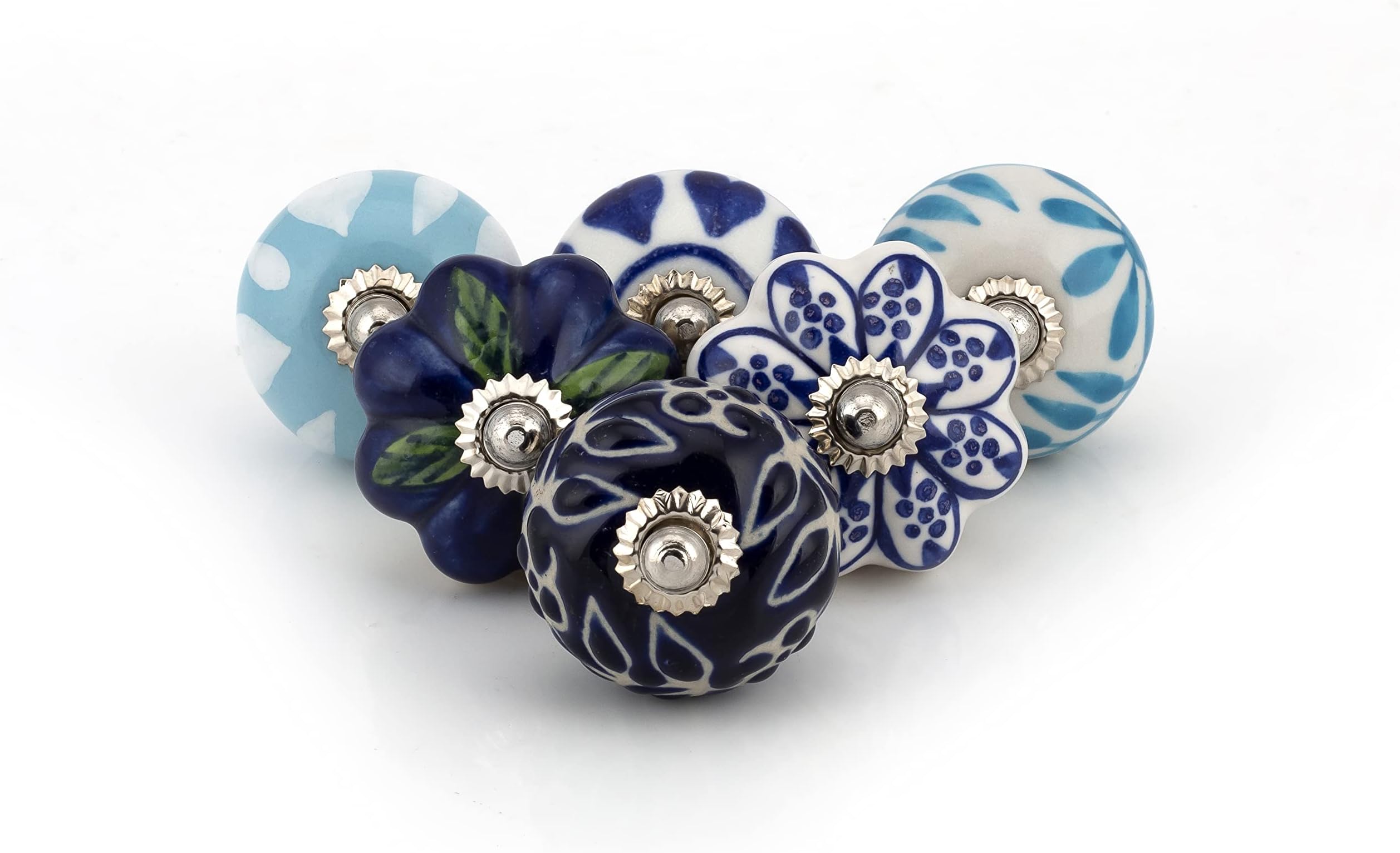 Craft Trade Blue Door Cabinet Knobs for Dresser Drawer Vintage Closet Ceramic Knob Colorful Pull Handles Cupboard Wardrobe Knobs for Kitchen Furniture Home Décor - Pack of 06