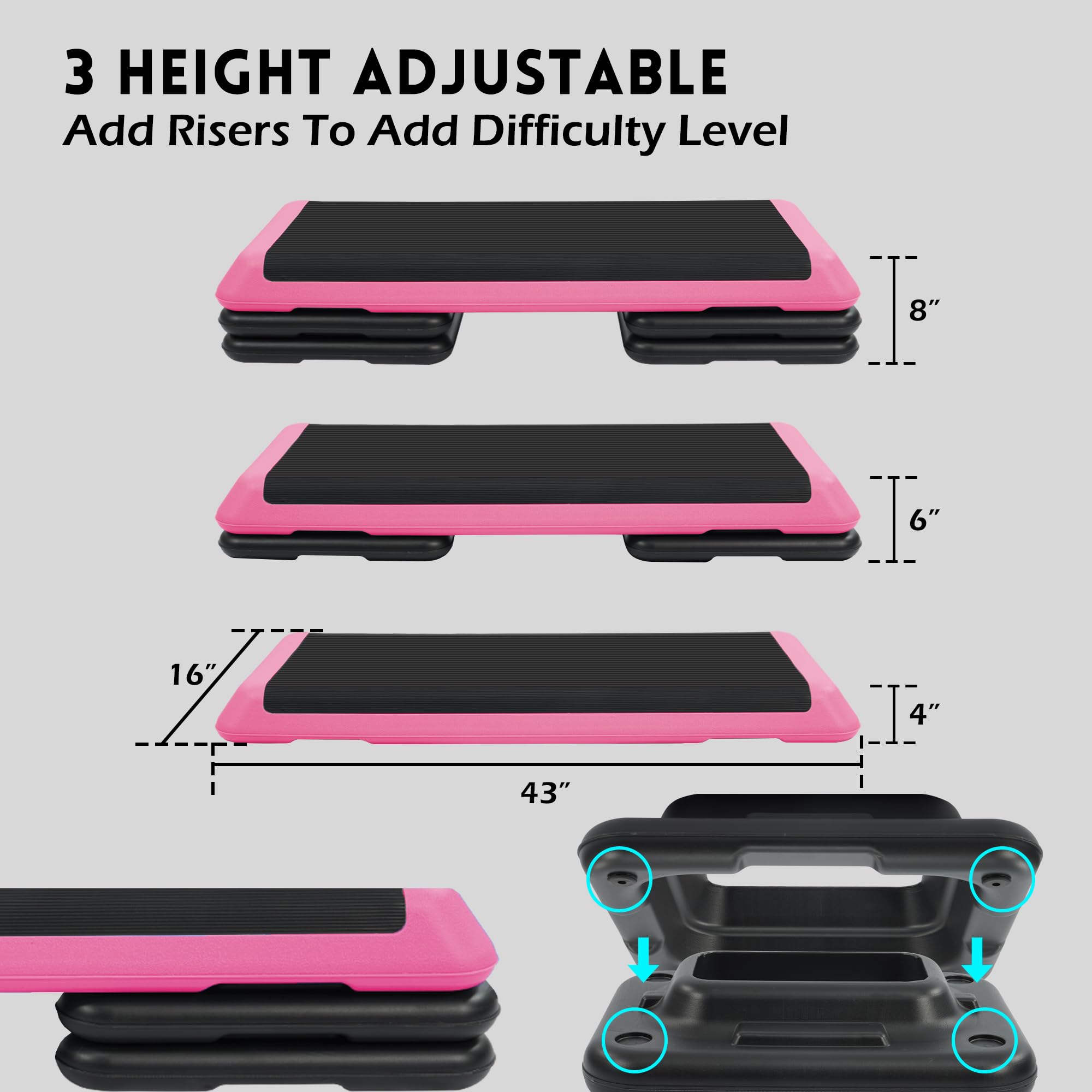 Plataforma Aeróbica Ajustable De Paso Alto Con 4 Elevadores, Equipo De Entrenamiento De Gimnasio En Casa, Plataforma De Ejercicio Paso A Paso Para Escaleras De Fitness, Equipo De Ejercicio Aeróbico