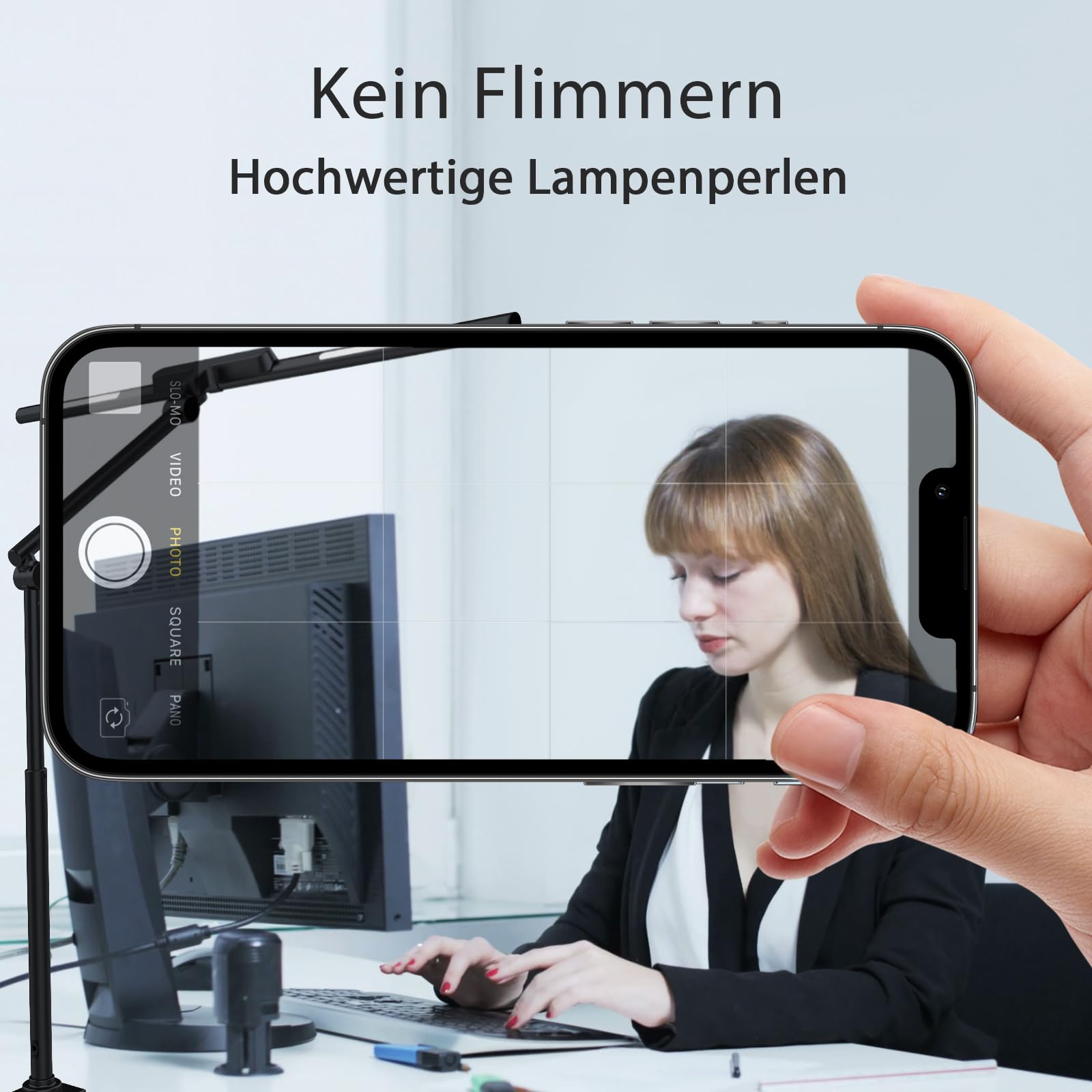 OOWOLF Schreibtischlampe LED, 81,5 cm, 24W dimmbar, 2750-5400K, mit Gestensteuerung & Fernbedienung, Doppelkopf, höhenverstellbar, klemmbar, für Büro, Homeoffice und Detailarbeiten